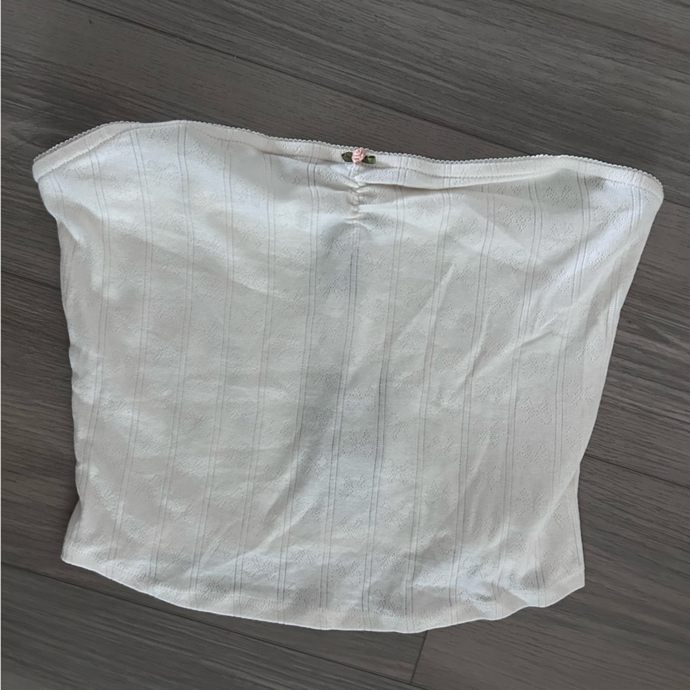 White Strapless Ribbed Crop Top